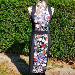 Ted Baker, never worn, floral,buckle strap detail and zipper down midi dress
